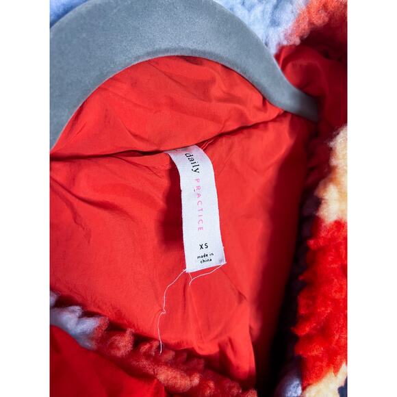 Anthropologie Daily Practice Faux Shearling Crop Zip-Up Jacket Orange Plaid XS - Picture 8 of 9